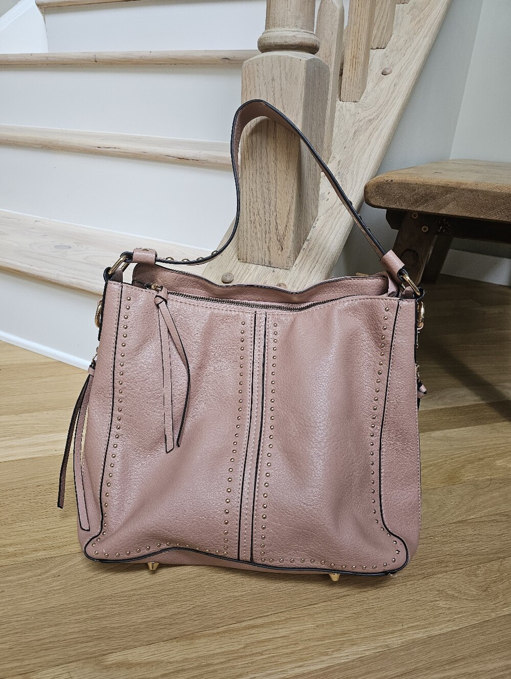Montana West Concealed Carry Purse Dusty Pink Gold-Studded Faux Leather Hobo Bag